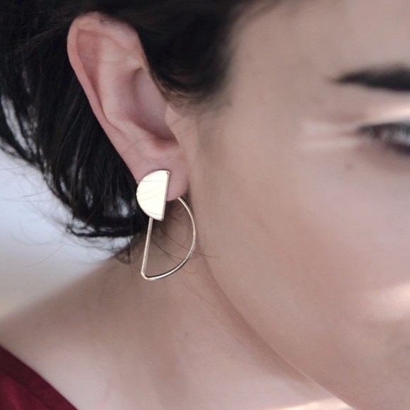 Silver Half Moon Studs w/Hollow Half Moon Jackets - Picture 6 of 8